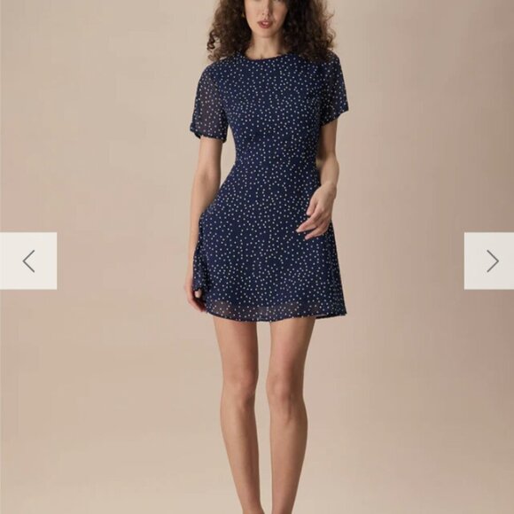 RIHOAS The Navy Crew Neck Polka Dot Cutout Mini Dress 3 - Picture 1 of 6